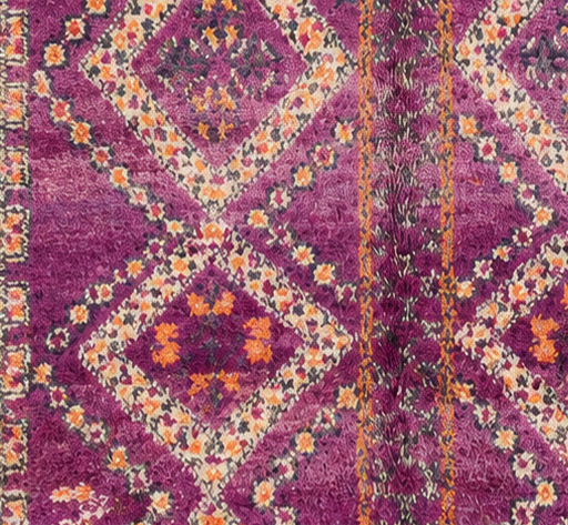 Detail of Purple Vintage Moroccan Rug with Large Light Diamonds, 336 × 198 cm.