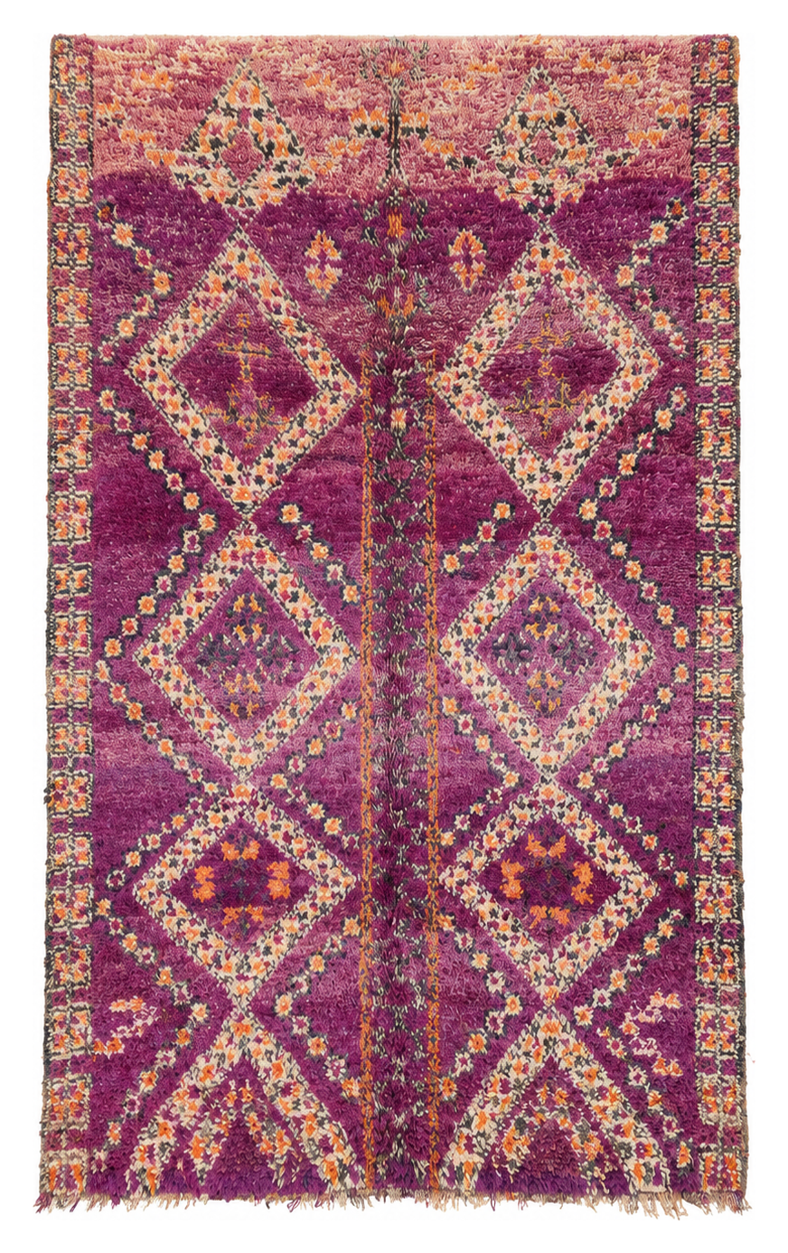 Purple Vintage Moroccan Rug with Large Light Diamonds, 336 × 198 cm.