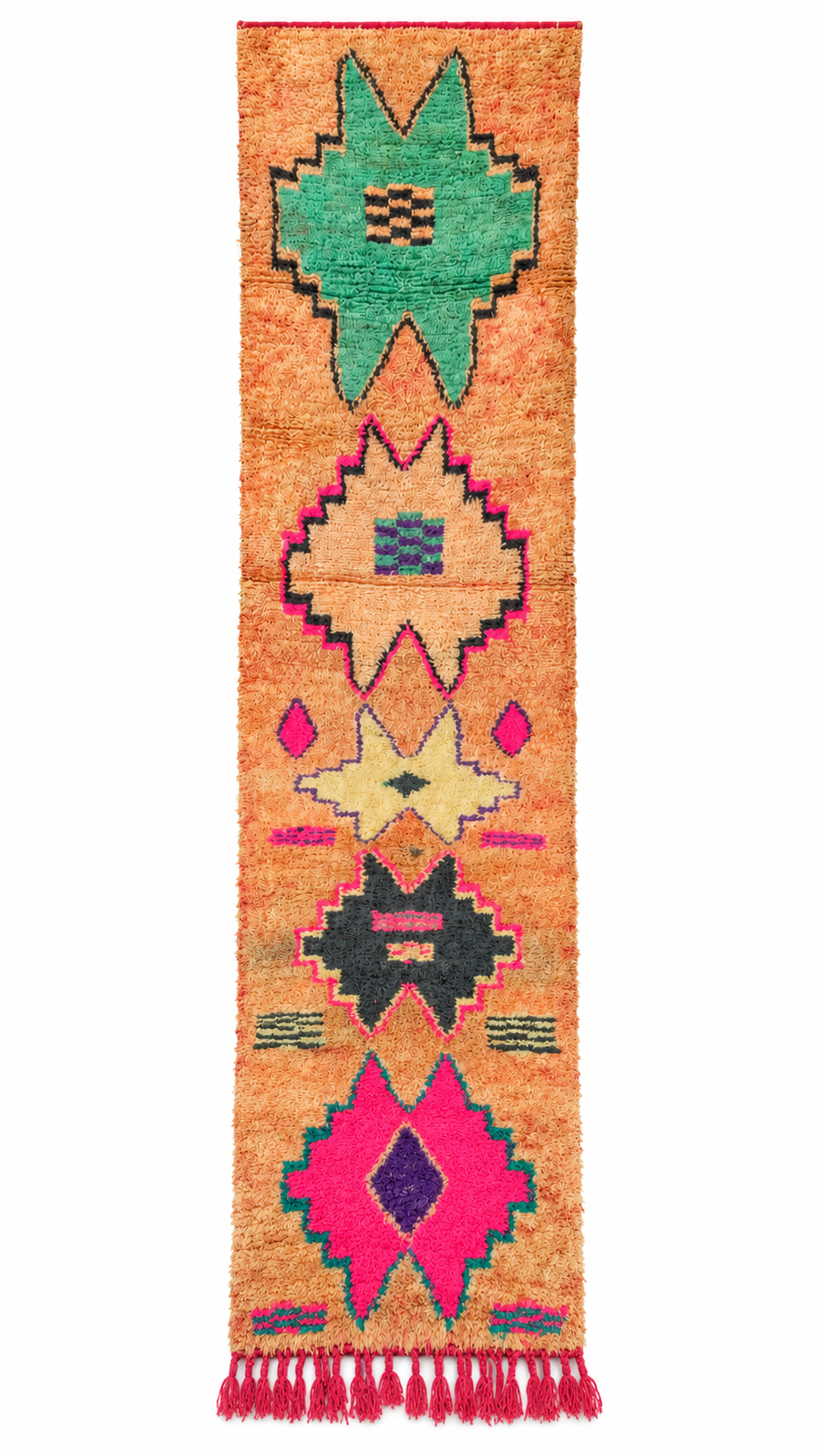 Apricot Vintage Moroccan Runner with Colorful Medallions, 470 × 90 cm.