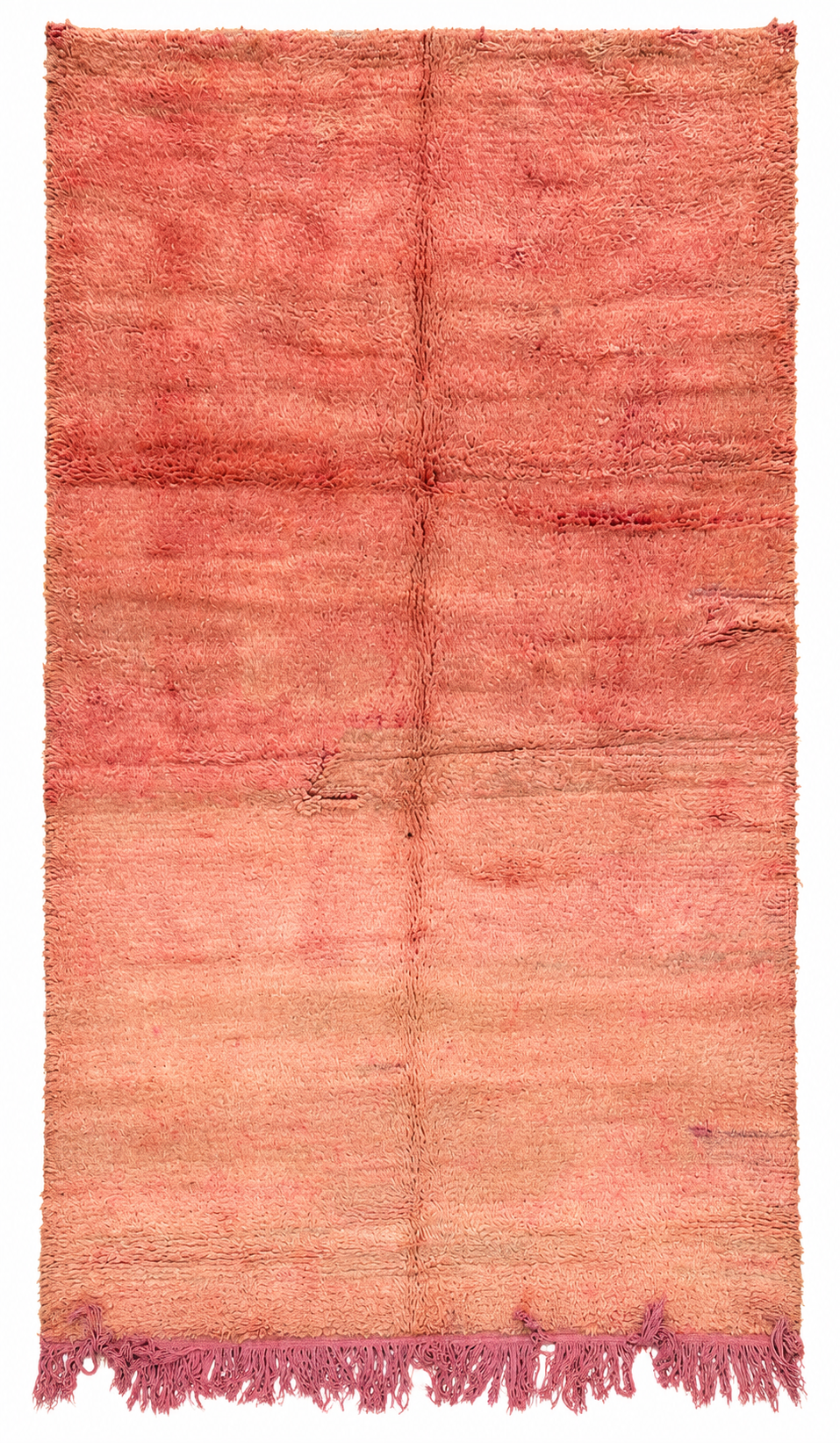 Vintage Teppich Altrosa mit weichen Farbbändern – 266 × 155 cm – digital begradigte Gesamtansicht auf weißem Hintergrund.