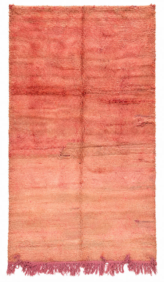 Vintage Teppich Altrosa mit weichen Farbbändern – 266 × 155 cm – digital begradigte Gesamtansicht auf weißem Hintergrund.