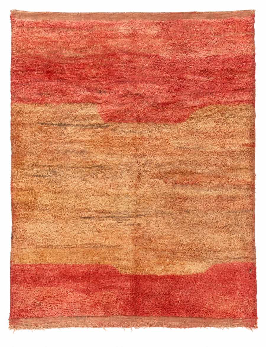 Apricot Vintage Moroccan Rug with Red Color Bands, 260 × 200 cm.
