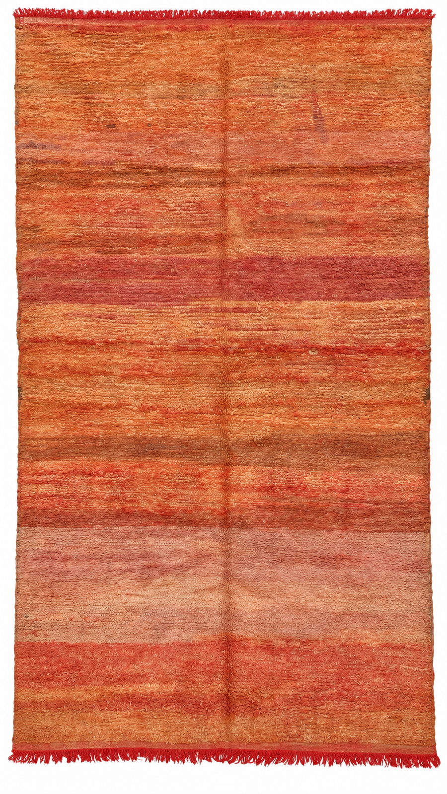 Apricot Vintage Moroccan Rug with Red Crosswise Stripes, 290 × 162 cm.