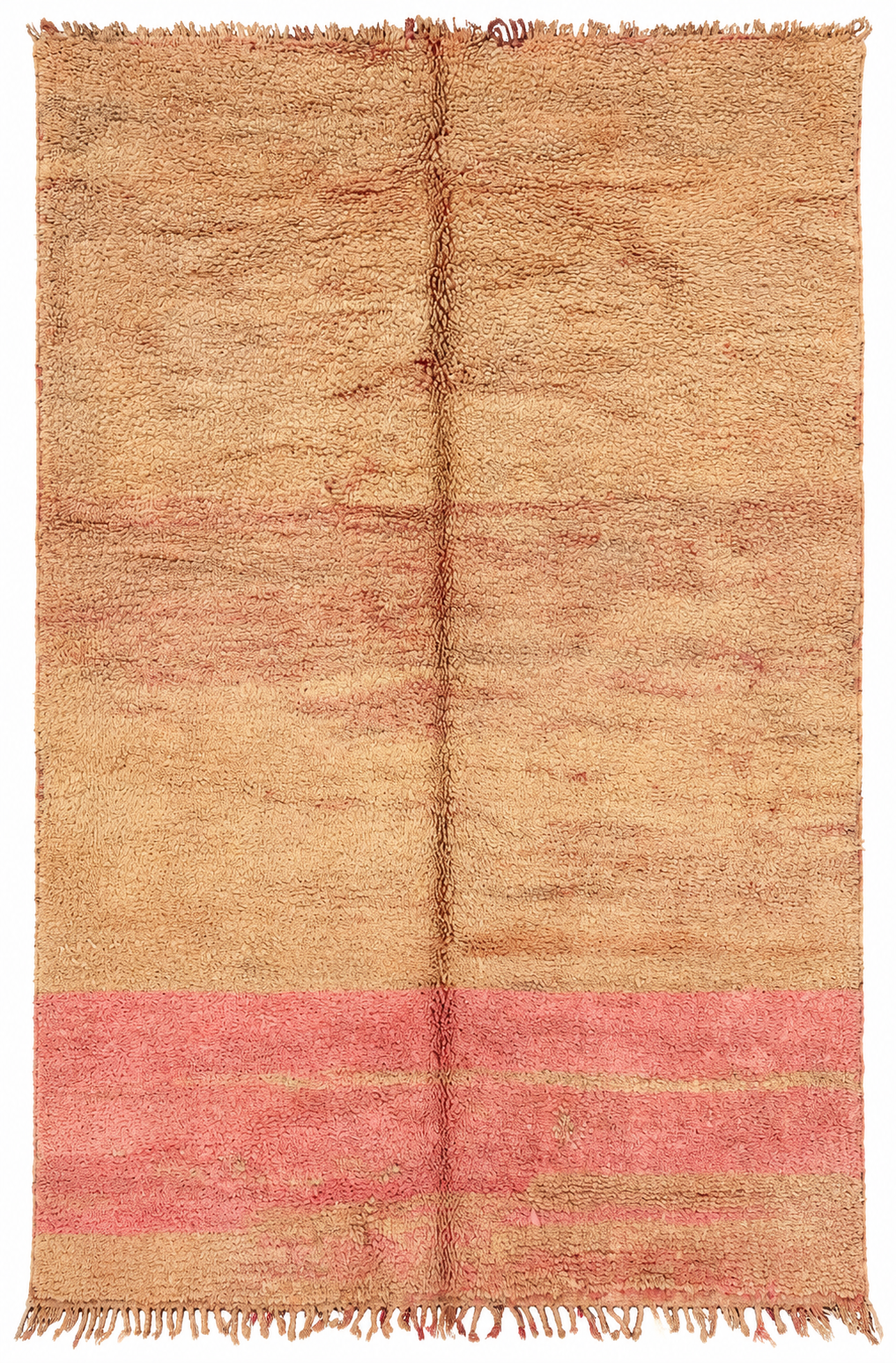 AI-assisted cutout of Beige Vintage Moroccan Rug with Pink End Stripe, 283 × 186 cm.