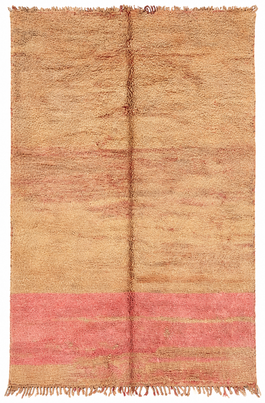 Vintage Teppich Beige mit rosa Abschlussstreifen – 283 × 186 cm – digital begradigte Gesamtansicht auf weißem Hintergrund.