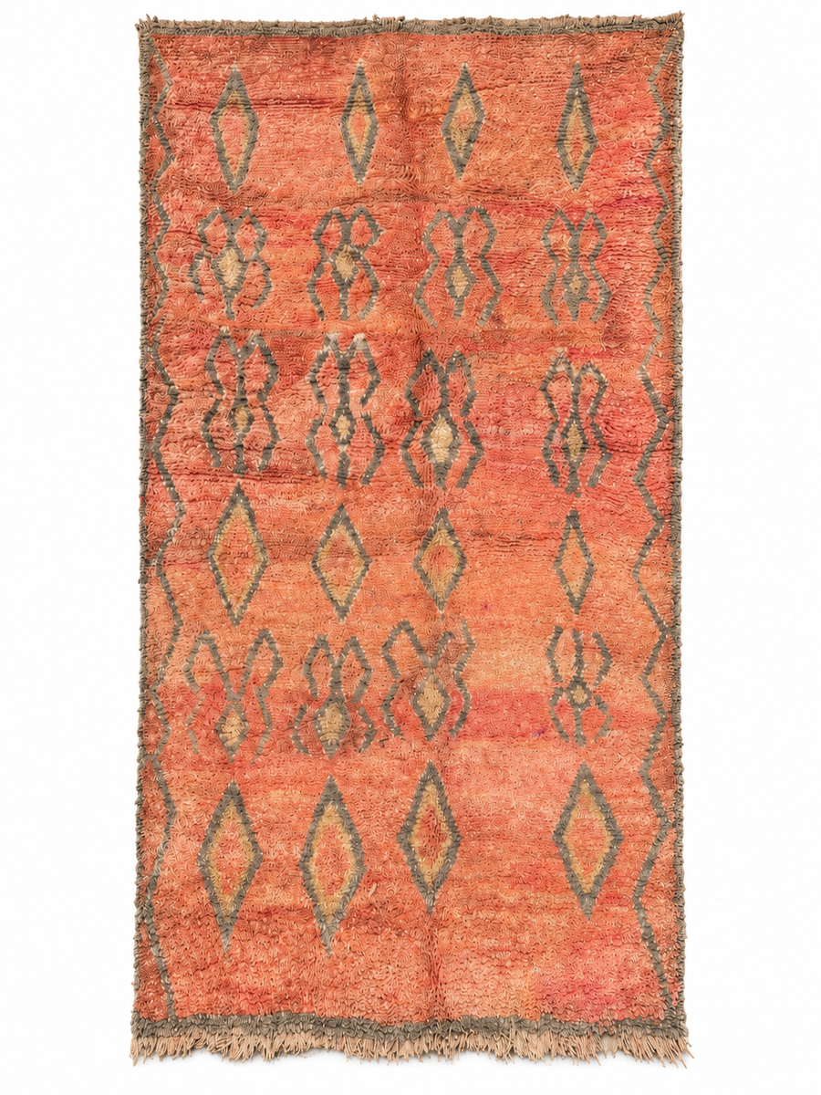 Apricot Vintage Moroccan Rug with Open Diamonds, 350 × 180 cm.