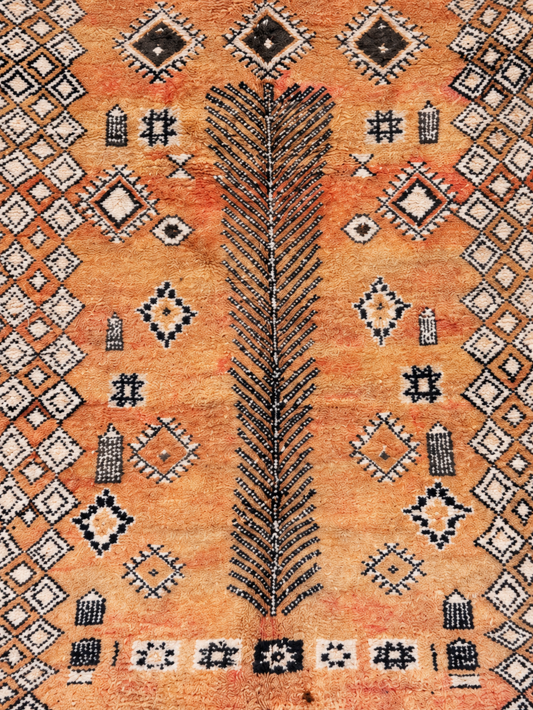 Detail of Ochre Vintage Moroccan Rug with Small Diamonds, 300 × 195 cm.