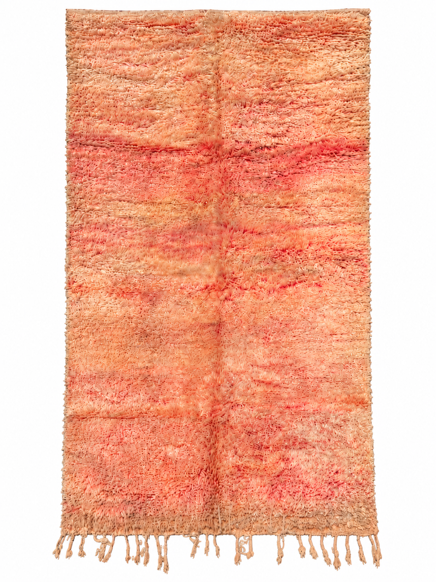Rose and Beige Vintage Moroccan Rug with Color Bands, 300 × 176 cm.