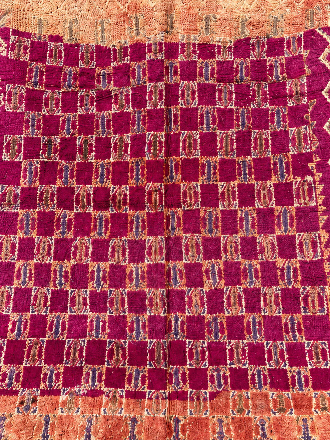 Detail of Purple Vintage Moroccan Rug with Light Checks, 360 × 194 cm.