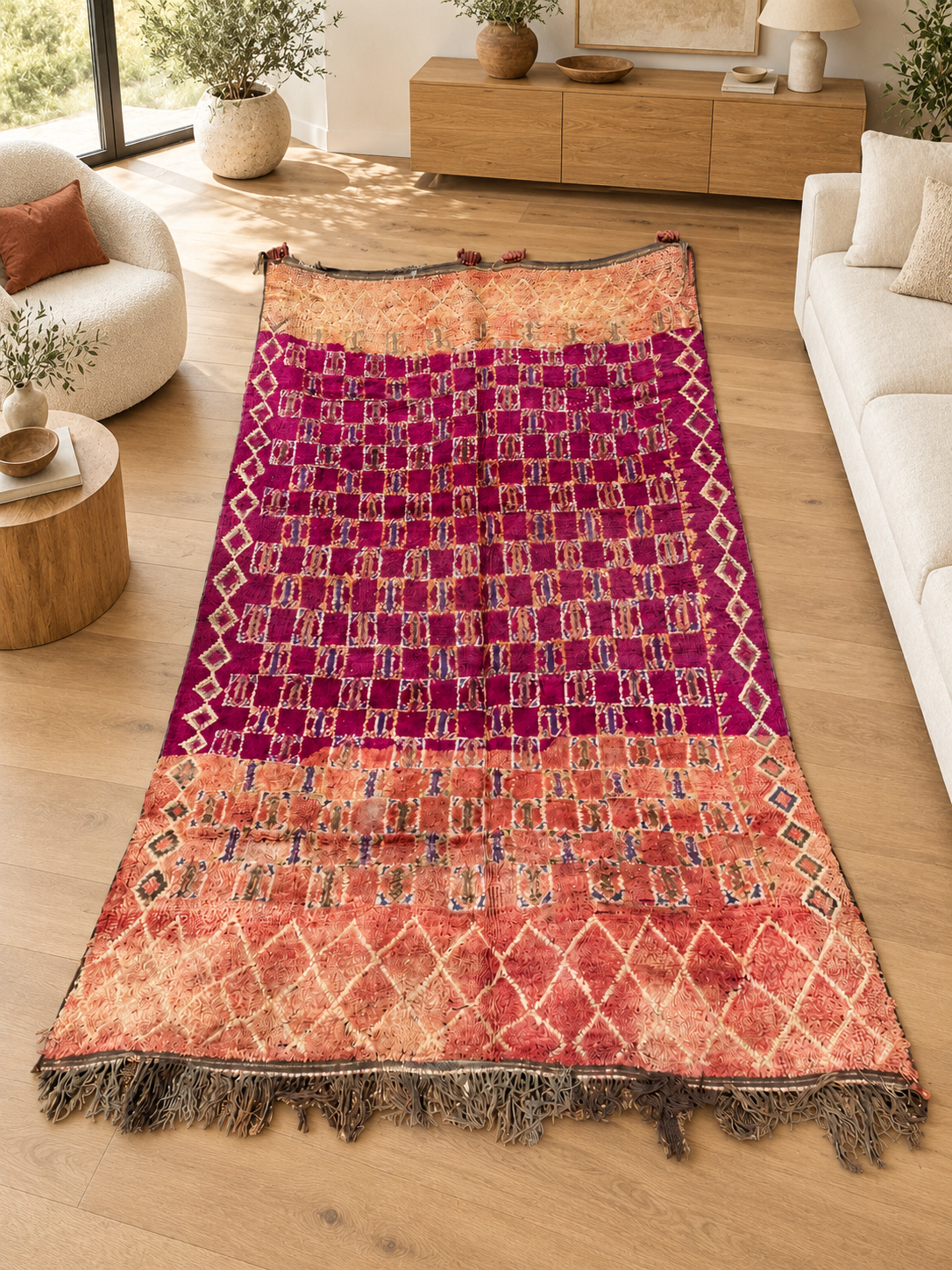 AI-generated room inspiration: Purple Vintage Moroccan Rug with Light Checks, 360 × 194 cm.