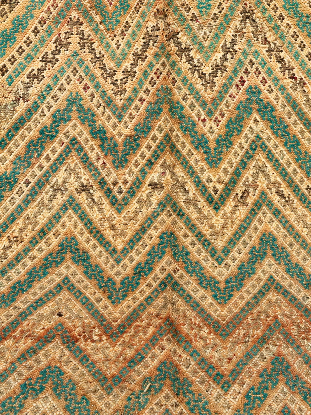 Detail of Vintage Moroccan Rug with Green Zigzags, 320 × 170 cm.