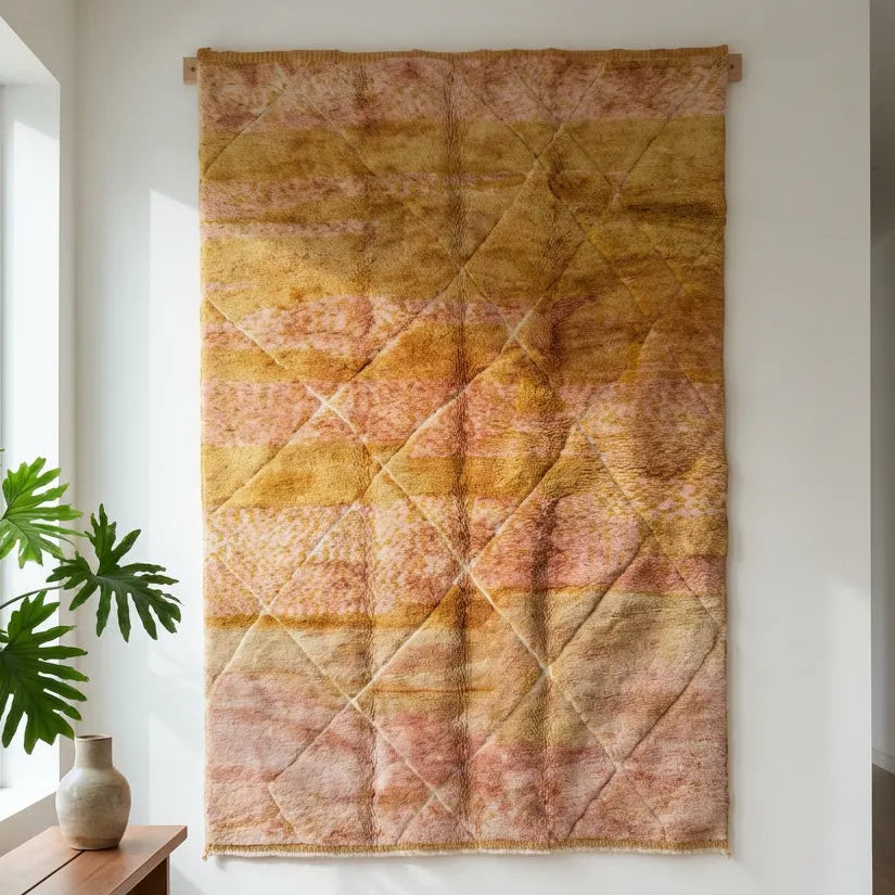 Freude Moroccan rug: beige and yellow wool rug.