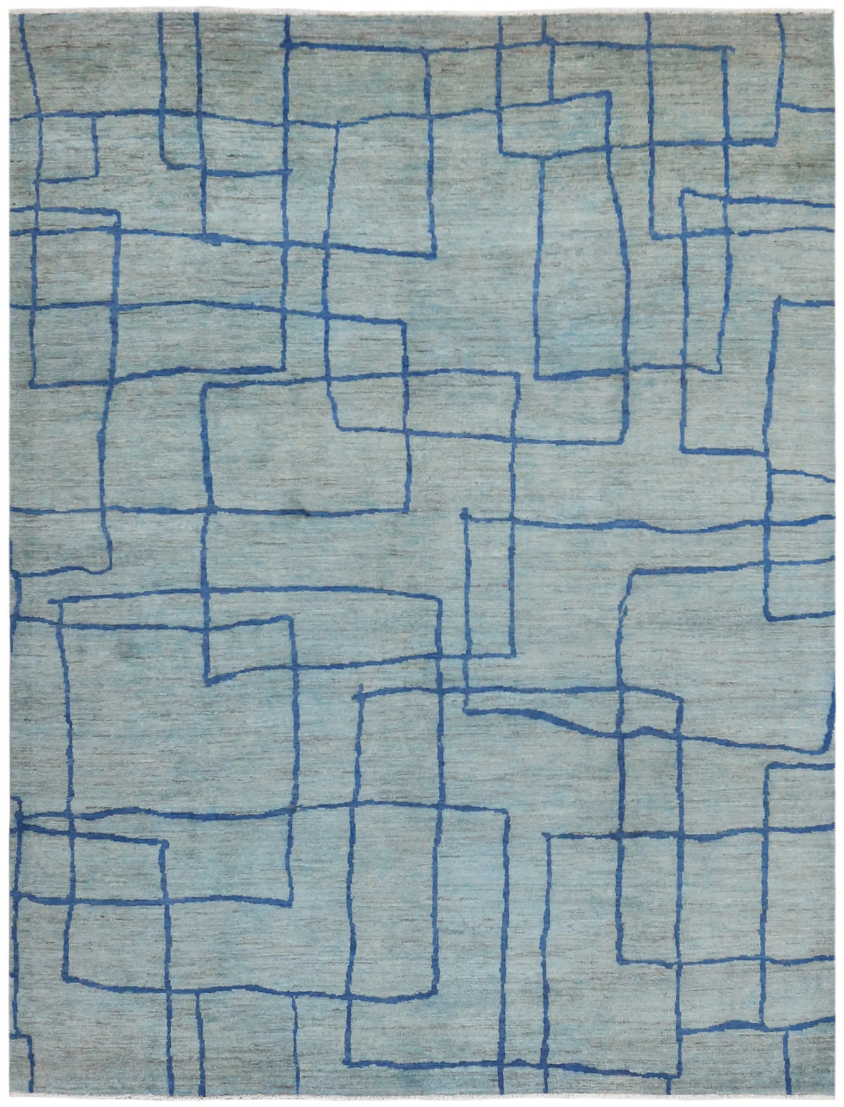 Hellblauer Orientteppich mit grafischen Linien, 322 × 245 cm – Gesamtansicht