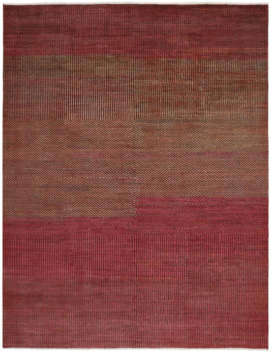 Rostroter Wollteppich mit feiner Linienstruktur, 307 × 235 cm – Gesamtansicht