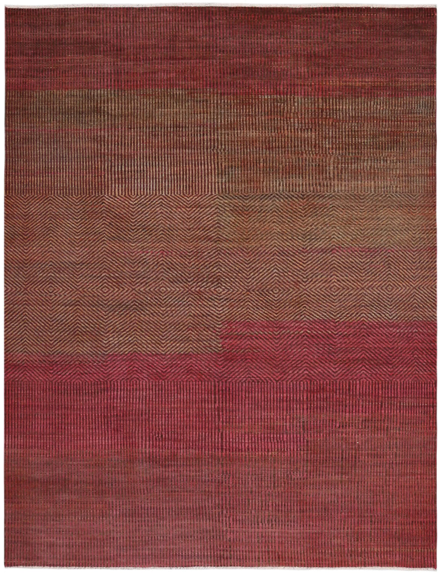 Rust Red Wool Rug with Fine Linear Detail, 307 × 235 cm, overall view.