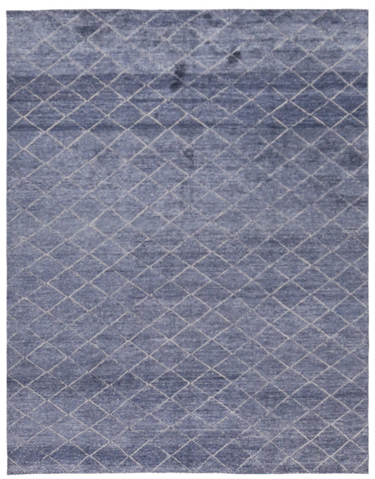 Blauer Orientteppich mit feinem Rautengitter, 300 × 238 cm – Gesamtansicht