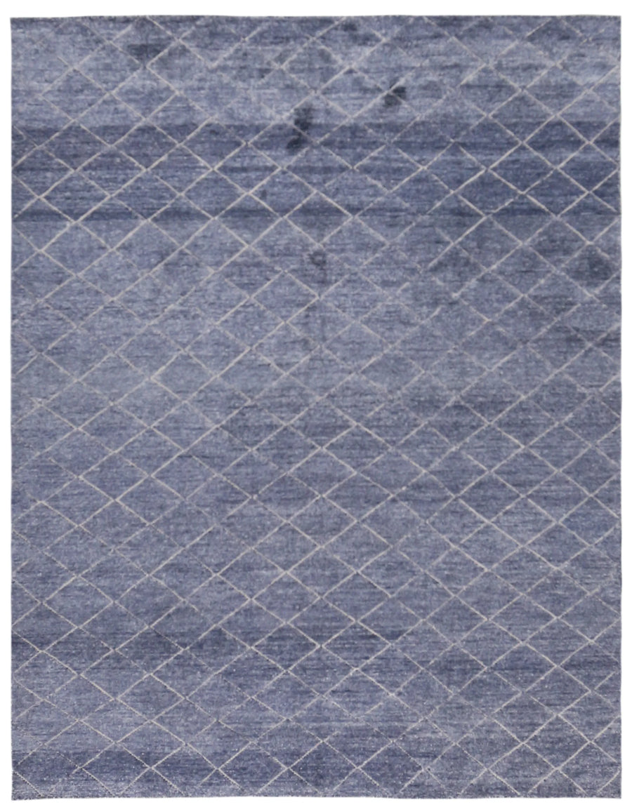 Blue Afghan Rug with a Fine Diamond Lattice, 300 × 238 cm, overall view.