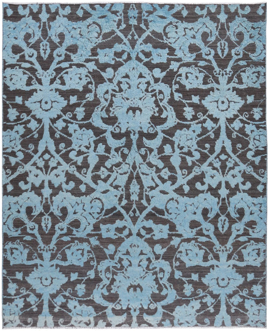 Floraler Orientteppich in Hellblau und Anthrazit, 310 × 257 cm – Gesamtansicht